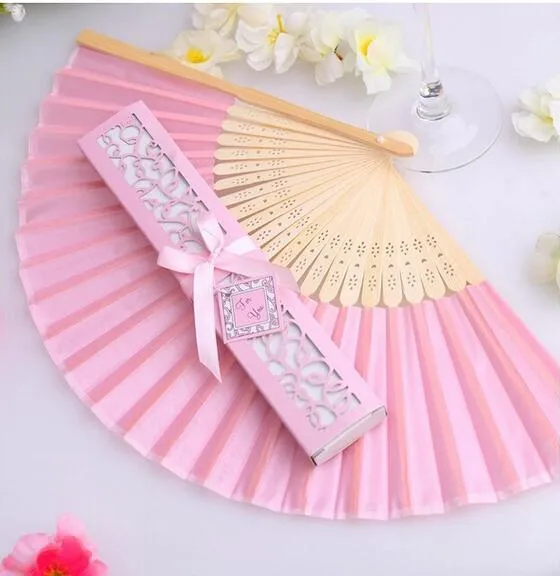 Personalized Luxurious Silk Fold hand Fan in Elegant Laser-Cut Gift Box +Party Favors/wedding Gifts+printing