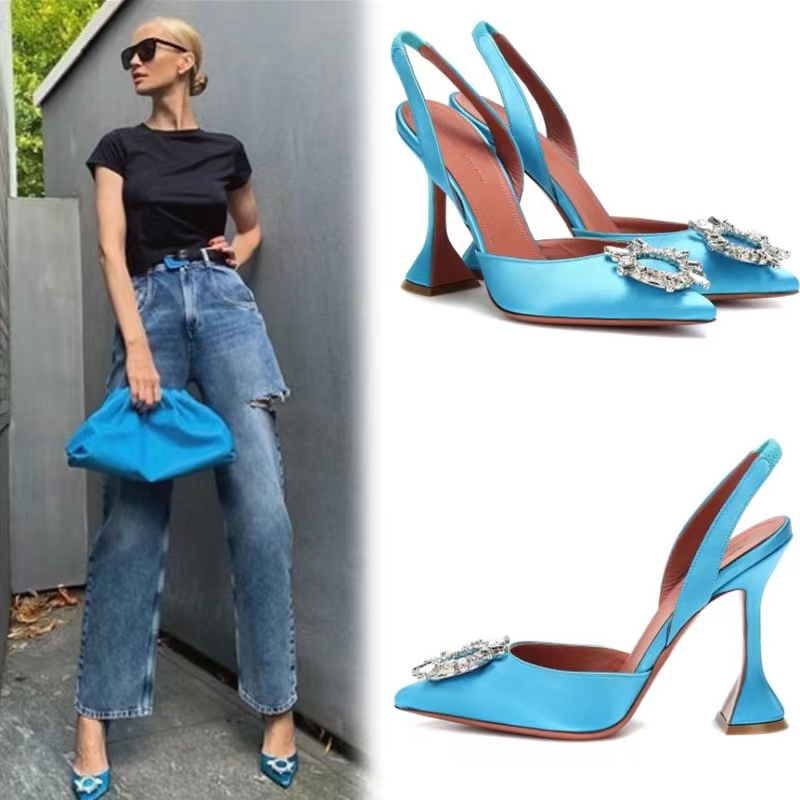 

Amina muaddi Begum Crystal-Embellished buckle stain Pumps shoes spool Heels sandals women's Luxury Designers Dress shoe Evening Slingback sandal 6cm 35---42 size, Shoe box