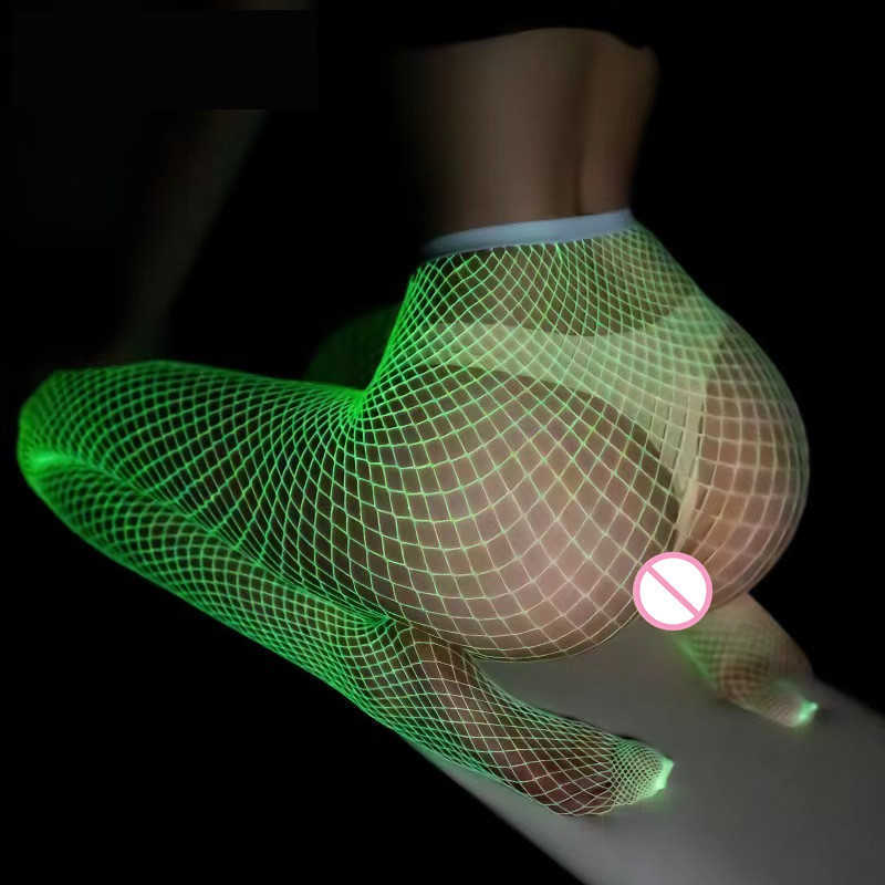 

5 PC Sexy Socks Luminous Fishnet Stockings Women Open Crotch Mesh Tights High Waist Stockings Perspective Glow In The Dark Bodysuit Pantyhose Z0407
