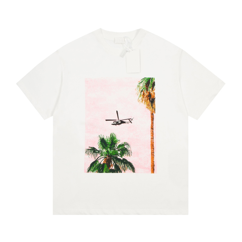 

23ss Summer Cotton Tee Premium Painting Print T shirt Trees High Street Short Sleeve Men Casual Unisex Tshirts, B white