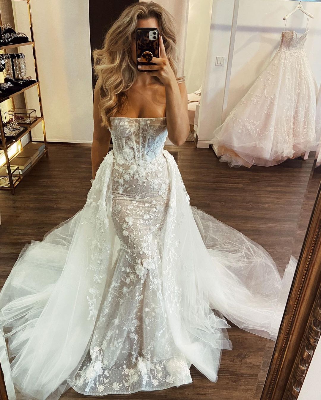 

Berta Mermaid Wedding Dresses With Overskirts Appliques Lace Wedding Dress Illusion Vintage robe de mariee bridal gowns, Ivory