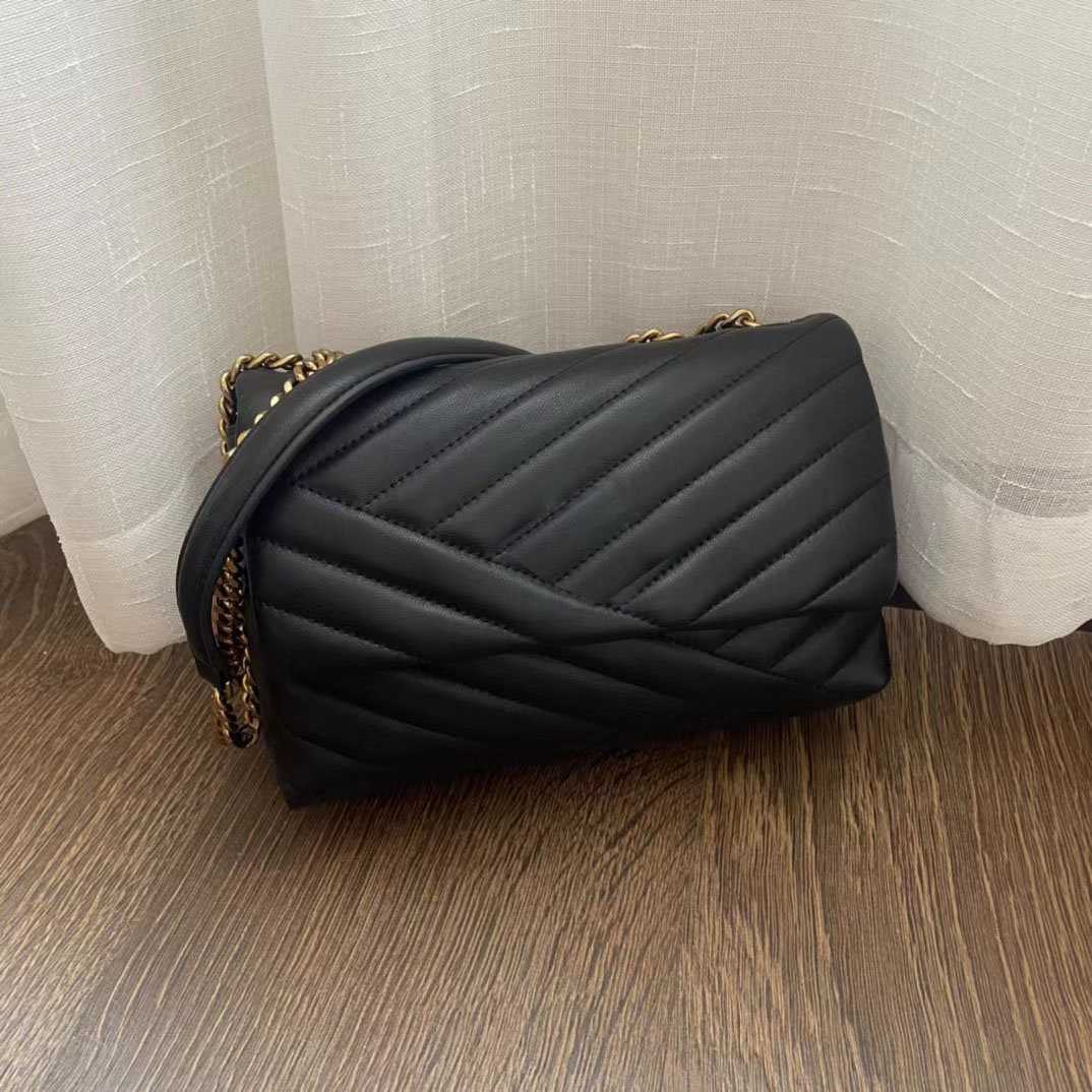 

High-Quality Luxurys Messenger Shoulder Bag Medium Tote Designers Handbags Embossing Designer Bags Leather Crossbody Bags For Women Chain Square Stripes, Black