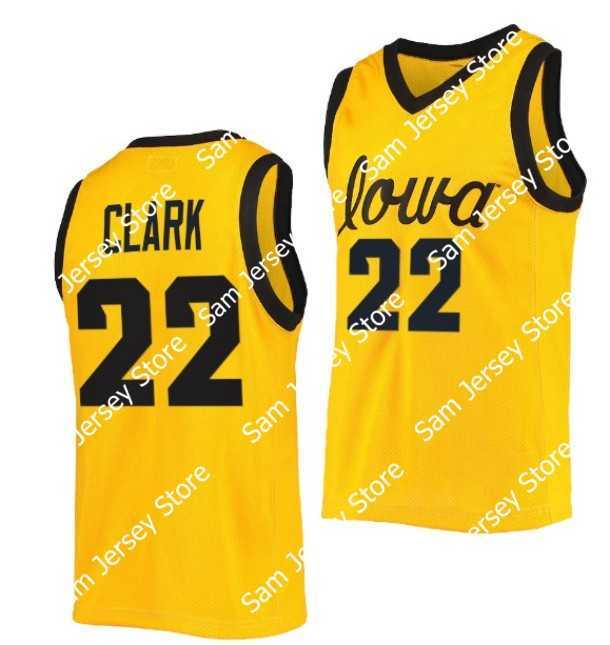 

NCAA Iowa Hawkeyes Basketball Jersey 22 Caitlin Clark College Size Youth Adult White Yellow Round Collor, As pic
