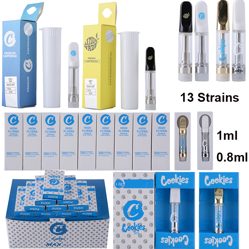 

EXCLUSIVE Cookies Atomizers Ceramic Vape Cartridge Push Packaging Empty 1ml 0.8ml Thick Oil Vaporizer Carts Glass Tank 510 Thread 15 Strains