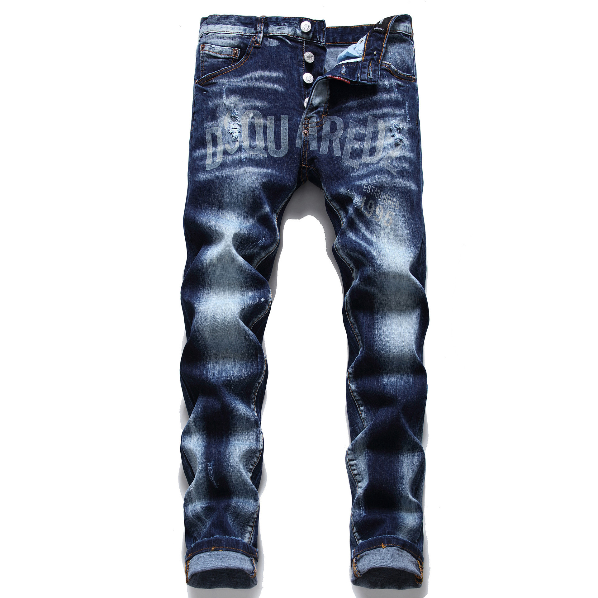 

Men's Jeans Trend fashion ripped nightclub society young beggars small feet college students D2 jeans and trousers
