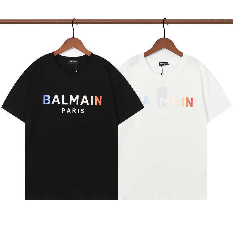 2023 Summer Mens Womens letter T shirt reflection Balmain Letter Print Short Sleeve High Qality Fashion Couples Cotton Tee polo Brand logo High Stre