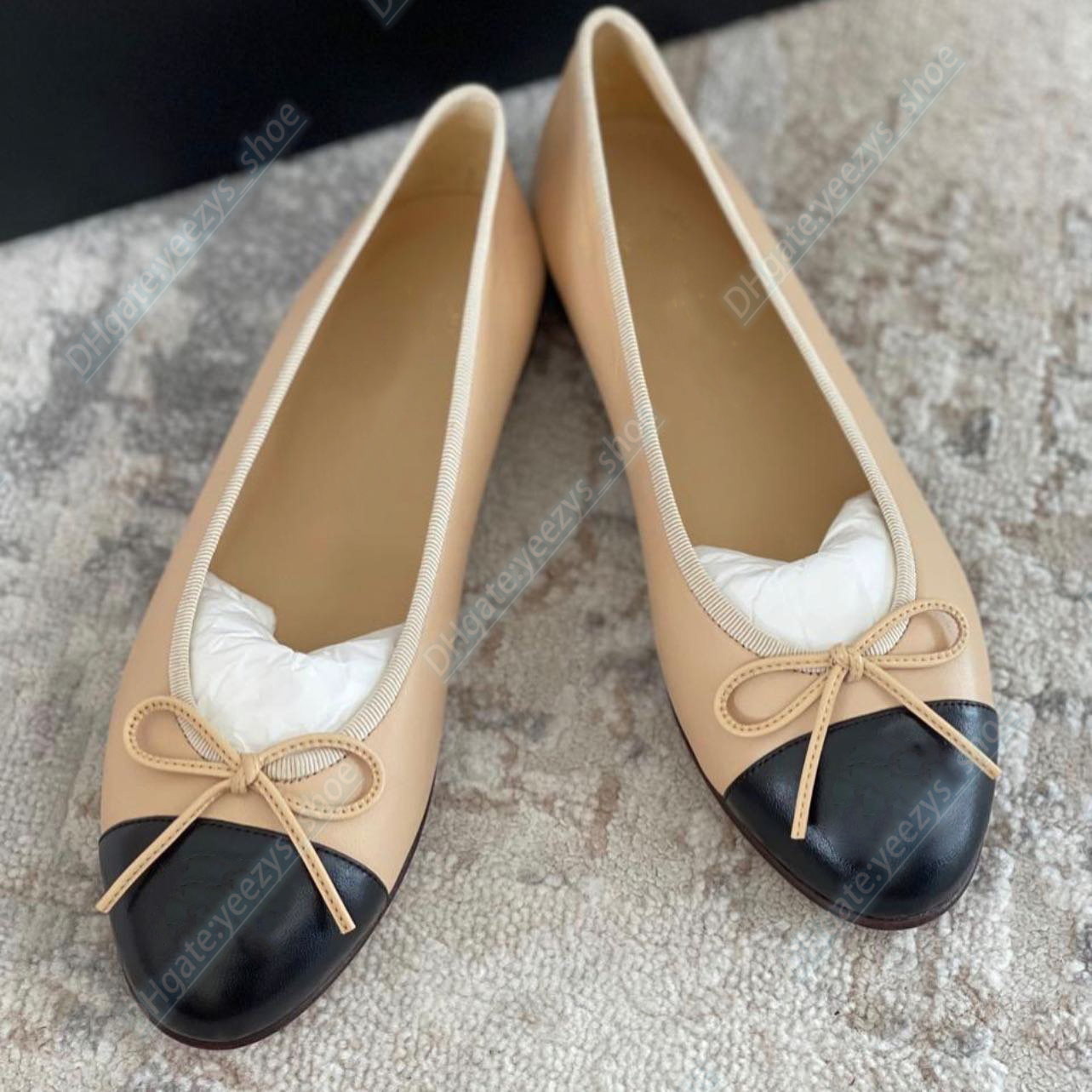 

luxury shiny bling black dress shoes designer Casual shoe Cotton ballerinas leather ballet sandal lambskin Round Toe soft sole bow tie Summer slides lady Loafer, #1