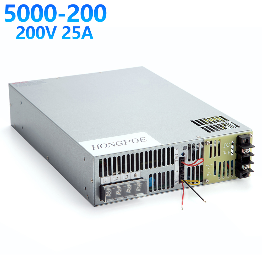 HONGPOE 5000W 200V 25A Power Supply 0-200V Adjustable Power 200VDC AC-DC 0-5V Analog Signal Control SE-5000-200 Power Transformer 200V 25A 220VAC-image-1109295780