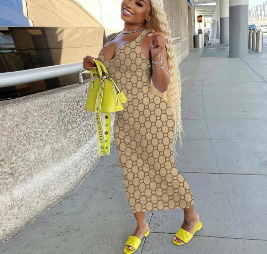 

Women Casual Dresses NEW V Neck Dress Luxury Letter Sexy Sleeveless Feather Printed Loose Dresses, 03