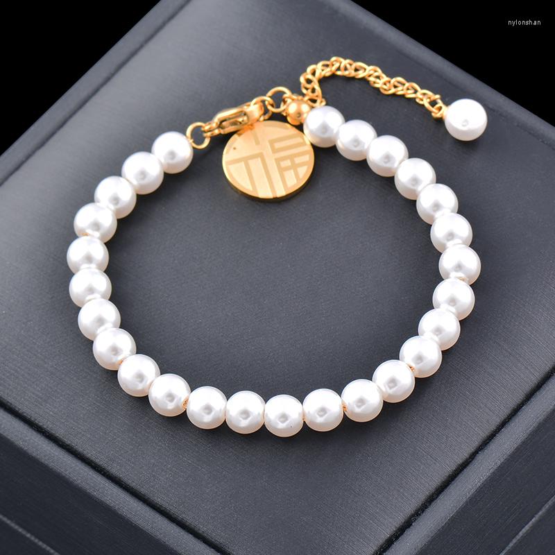 

Link Bracelets SINLEERY Stainless Steel Korean Fashion Pearl On Hand Bracelet For Women Gold Color Jewelry Accessories SSB