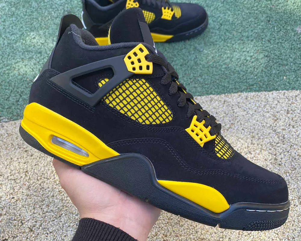 

2023 Basketball Shoes New Jumpman 4 'Thunder' 4s Black/Tour Yellow Outdoor Sneaker Sports With Box