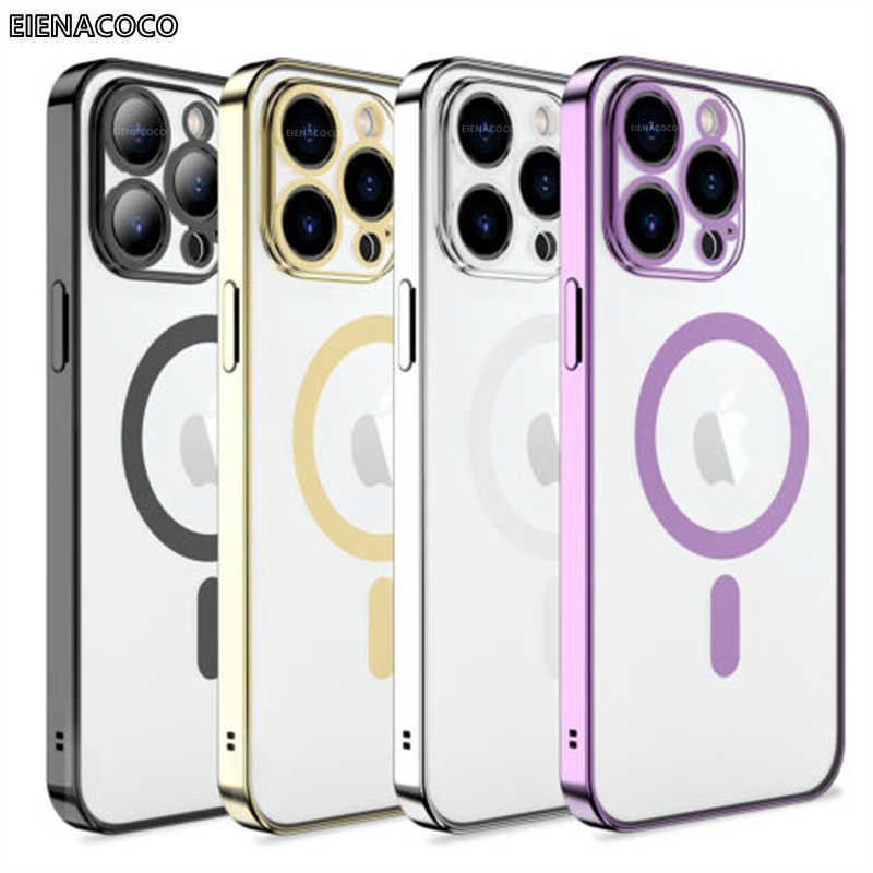 

Magnetic Plating Clear Case For iPhone 14 13 12 11 Pro XS Max X XR 7 8 Plus SE2 Case For MagSafe Wireless Charger Silicone Cover, Transparent