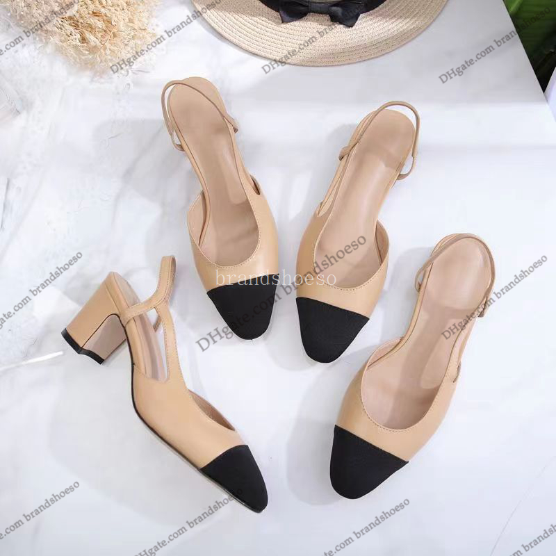 

High Heels Fashion Shoes Genuine Leather Open on Formal Chunky Heel Slingbacks Sandals, 1*black 2.5cm