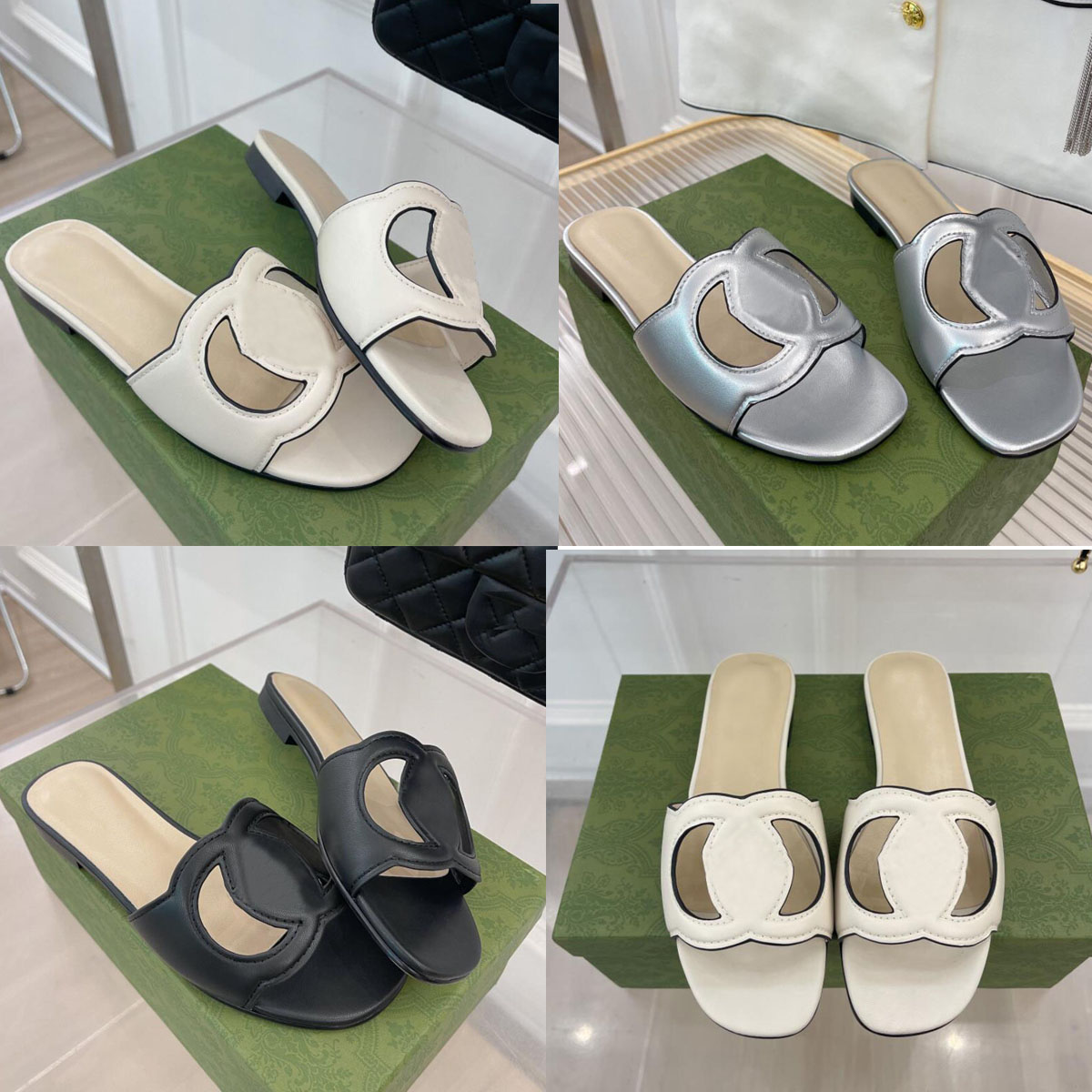 

Women brand slipper Shoes Interlocking Cut-out Slide Sandal calfskin Leather cut out Slippers designer Heeled Leather Sexy Sandals Calf Ladies Fashion Cutout Shoes, 13