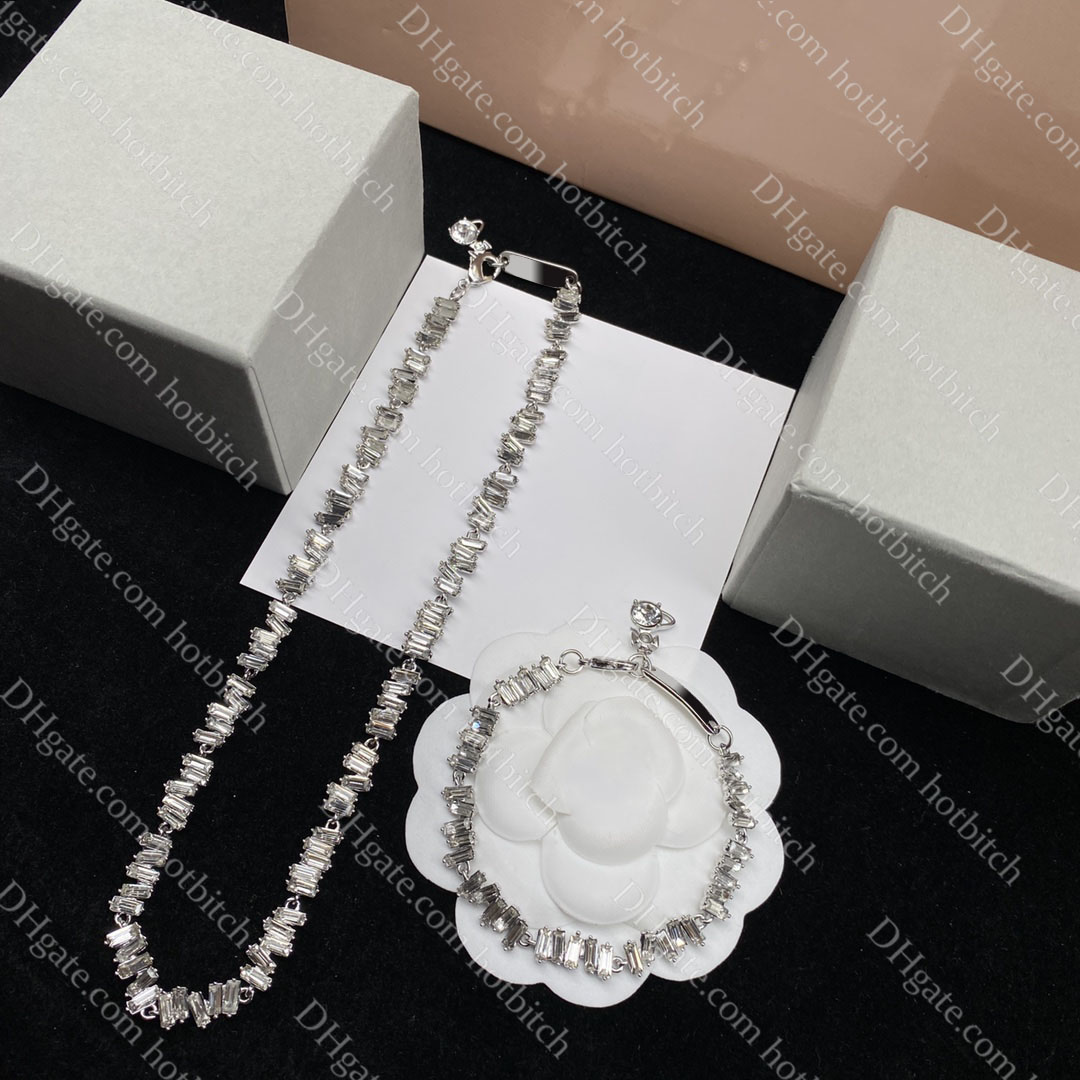 

Irregular Diamond Jewelry Sets Exquisite Fashion Silver Bracelet Women Temperament Diamond Necklace Preferred Gift for Women
