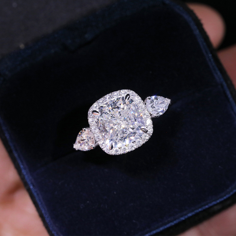 

Ins Sparkling Wedding Rings Luxury Jewelry Cushion Shape 5A Cubic Zircon CZ Diamond Gemstones 925 Sterling Silver Women Engagement Open Adjustable Ring Gift