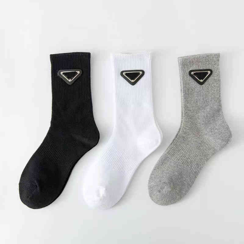 

Women Socks Luxury Classic Letter Triangle Fashion Iron Standard Autumn And Winter Pure Cotton High Tube Stockings 3 Pairs Per Set, Black label 3 pairs