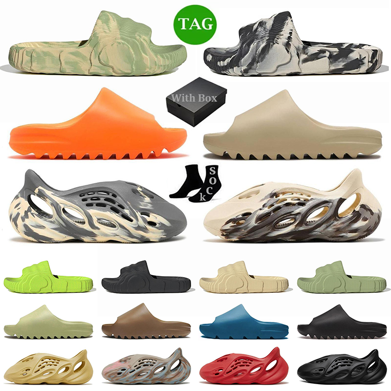 

foam runners designer slippers men woman slider vermillion mineral blue onyx pure sandals yeezzy slide slipper bone resin clog desert ararat runr yezzy slides shoe, A1 black grey 36-45