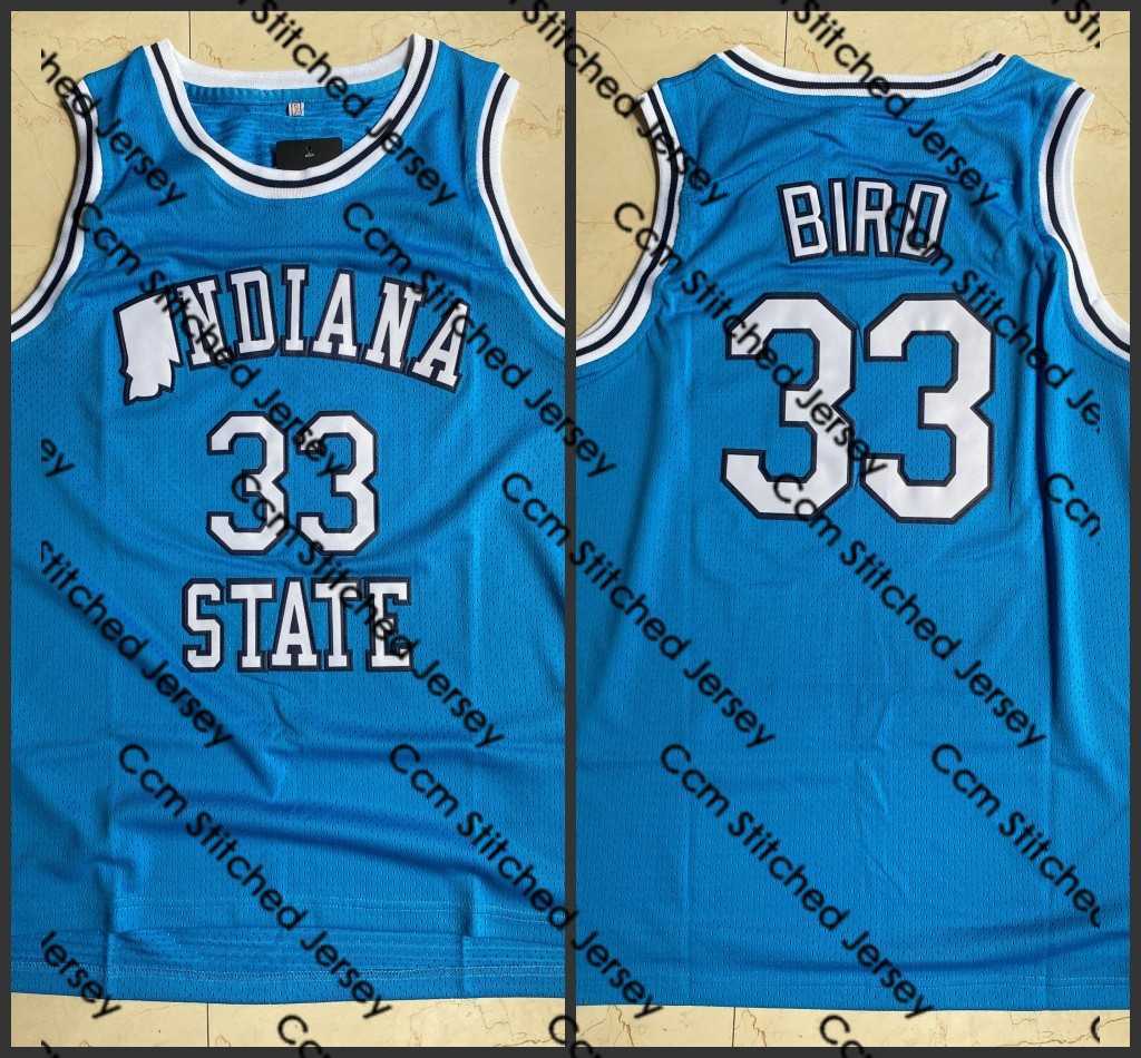 

Mens Indiana State Sycamores #33 Larry Bird Blue College Basketball Jersey