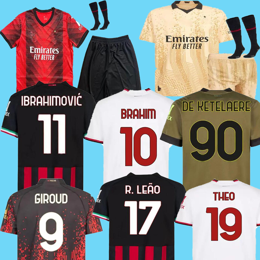 

22 23 AC MILANS Soccer Jersey IBRAHIMOVIC GIROUD DE KETELAERE R. LEAO TONALI THEO Football Shirt Kids Kit, 22-23 third