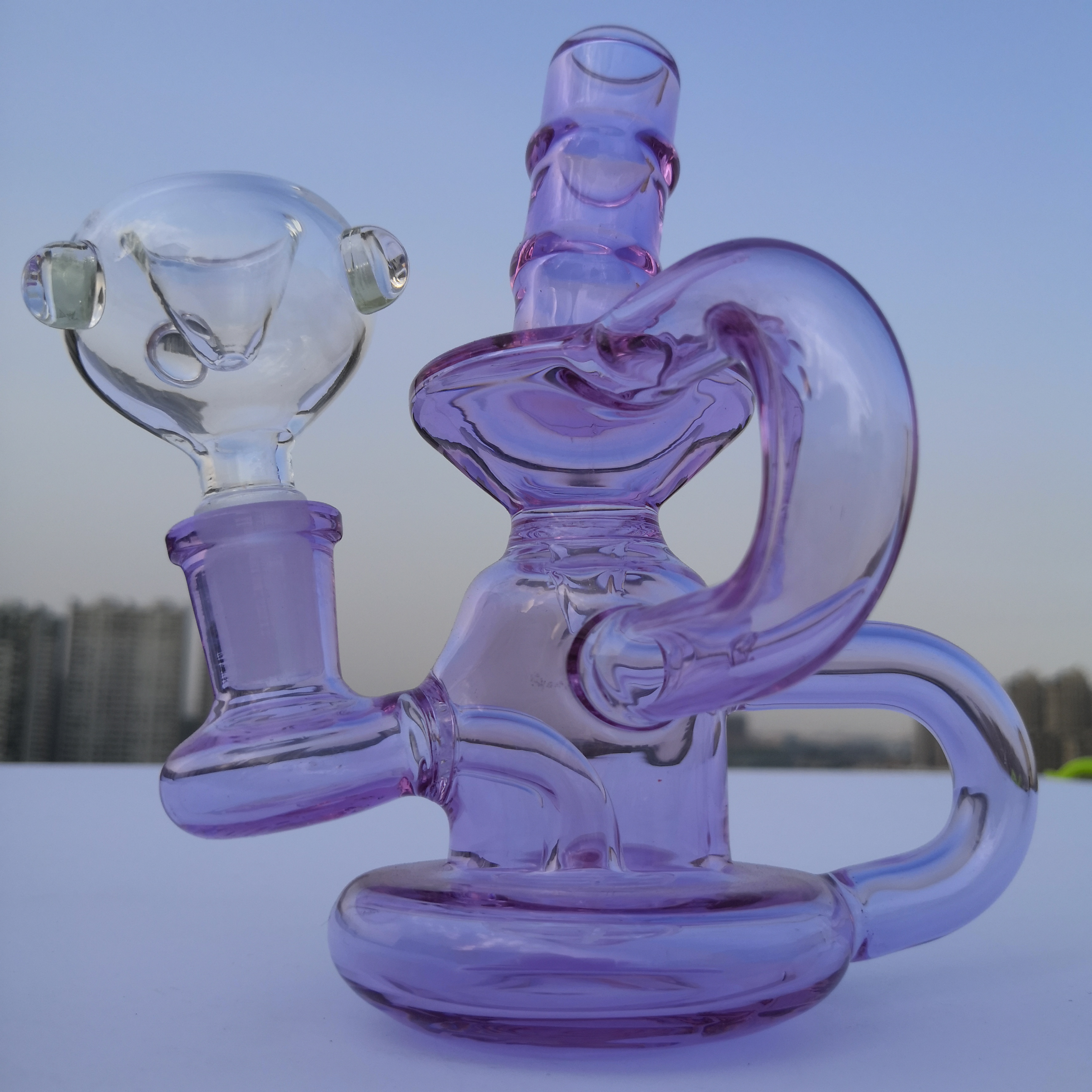 

Bongs Recycler Dab Rig Thick Smoking Hookah 14mm Joint Bowl Glass Bong Cheap Glass Water Bongs Buoy Base Bong