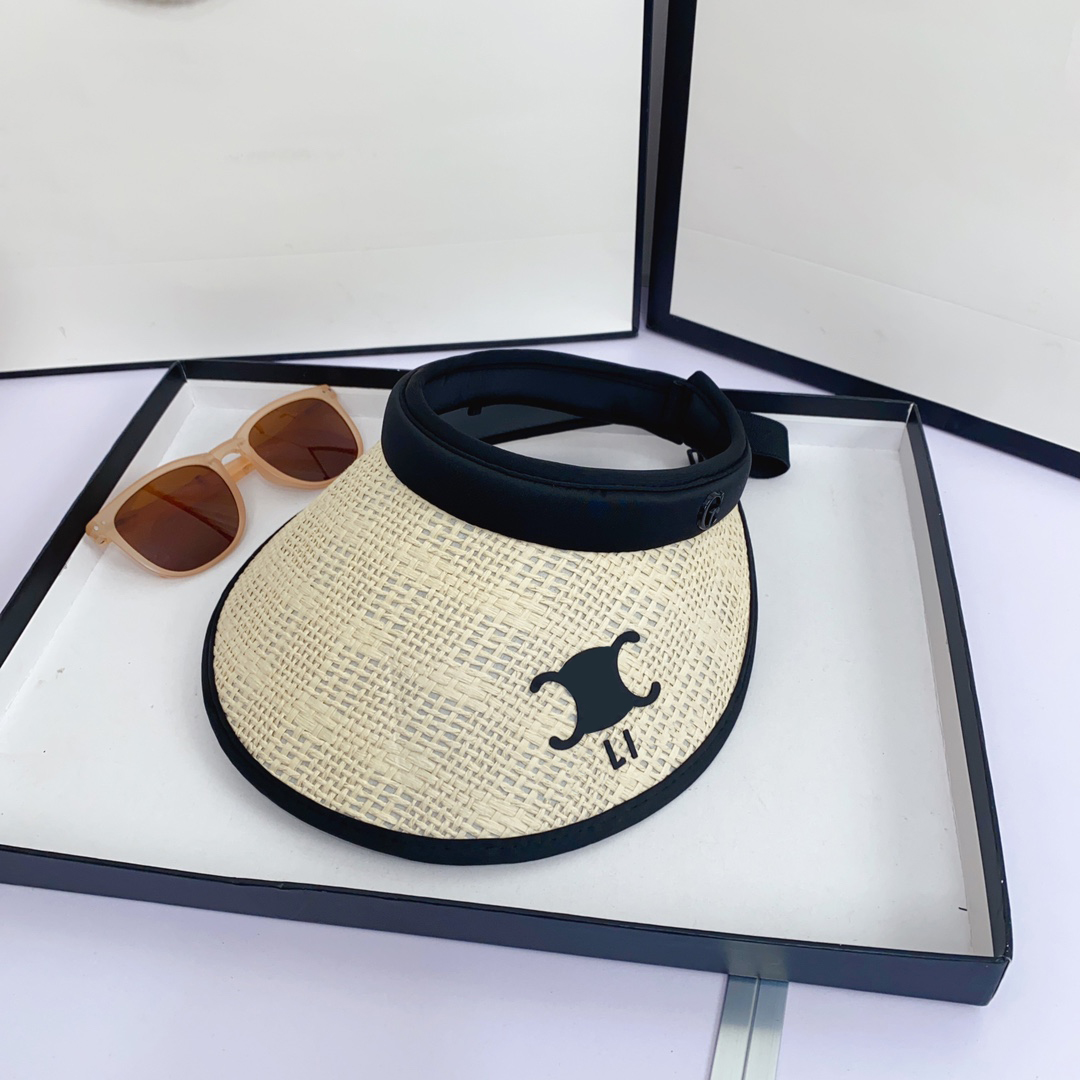 

Womens Visors Empty Top Caps Designer Sun Visor Mens Straw Hat Fashion Casquette Summer Beach Hats Womans Visors Luxurys Cap 2304073D, Black