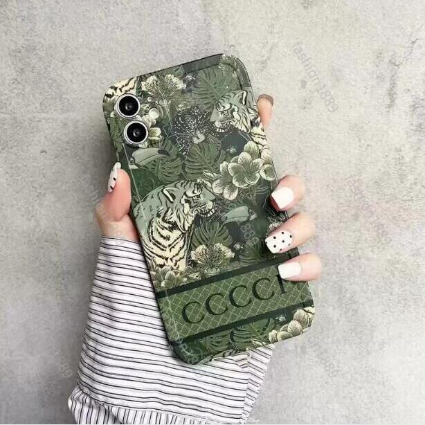 

GUU Green Forest Luxury Designer Phone Case Classic Letter Fashion Brand Shockproof Phones Cases High Quality For iPhone 14 12 13 Pro Max 7 8 Plus, Flower