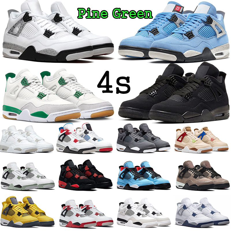 

Jumpman 4 Basketball Shoes 4s Black Cats Pine Green University Blue Midnight Navy White Cement Dust Mens Womens Sneakers Trainers
