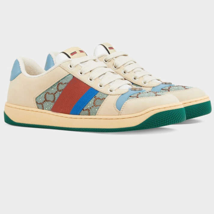 

2023 Designer Mens Screener Sneaker Womens Dirty Leather Shoes Blue Red Web Stripe Trainer Lace Up Canvas Flats Vintage Classic Runner Trainers 35-45 With Box NO320, Color 3