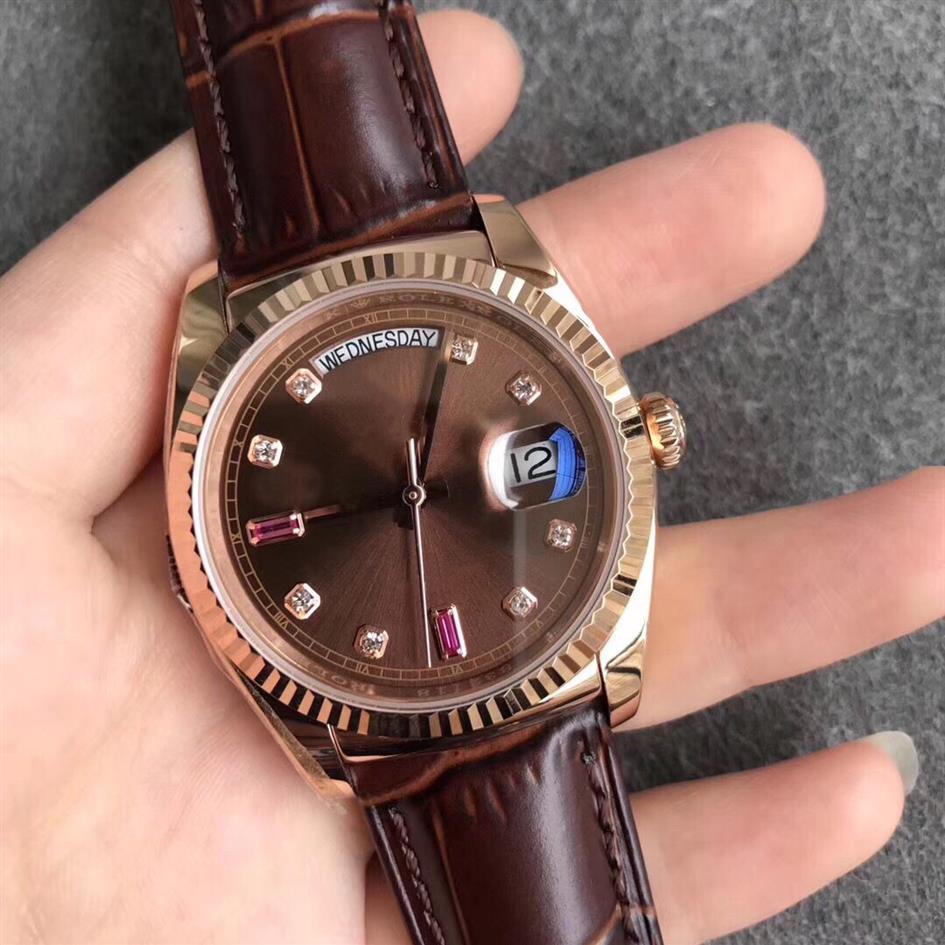 

Black Brown Leather Strap Men's Watches Men Automatic Mechanical Watch 2813 Diamond Dial Mens Wristwatch Fashion Stainless St295u, With sapphire