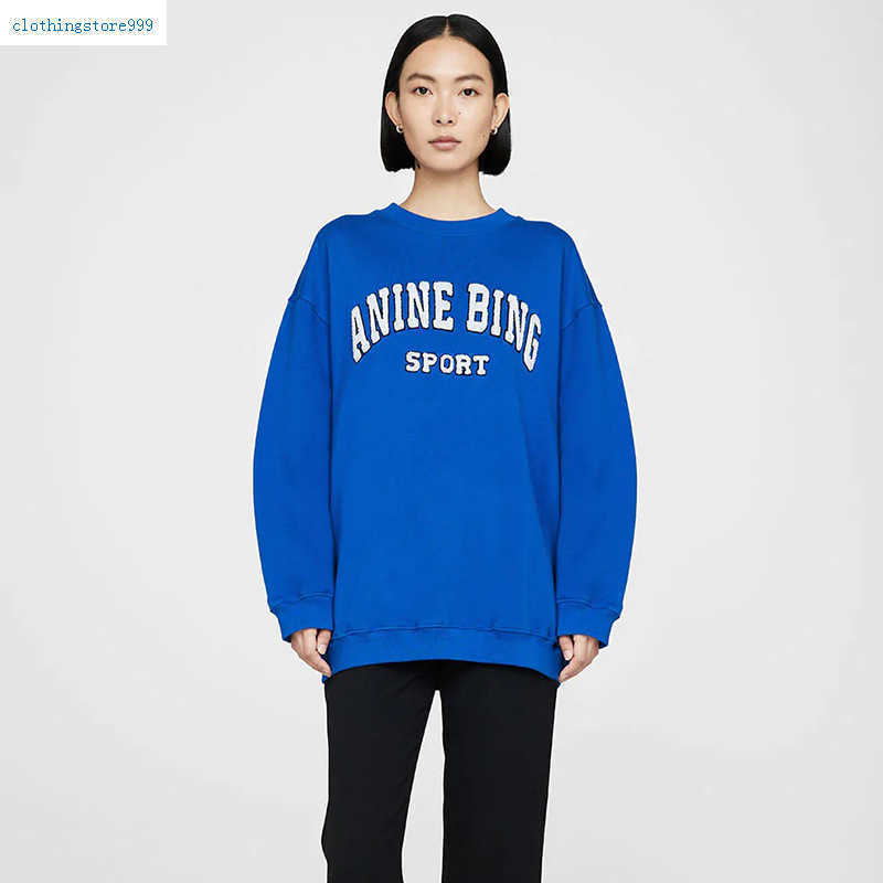 

Anine Bing Women Designer Sweatshirts Hand-operated Special Embroidered Letter Embroidery Loose Hoodies Fleece Round Neck Sweater, Gray