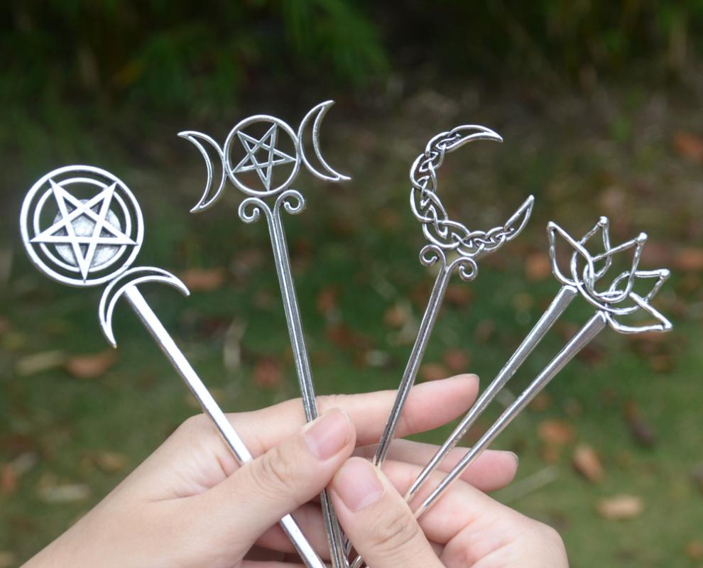 

Hair Clips & Barrettes Witch Celtics Crescent Moon Pentagram Lotus Sticks Magic Mysterious Hairpin Wiccan Pagan Gothic Jewelry For Gift