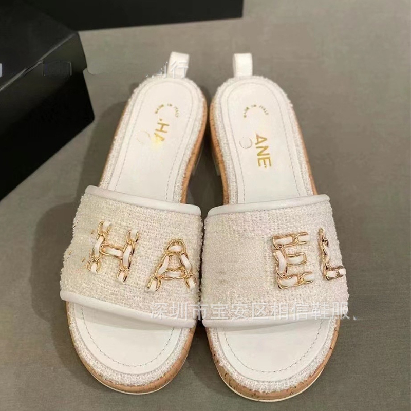 

Brand Colorful Woven Slippers for Women Thick Soles Embroidery Sandals Desigenr Shoes, White