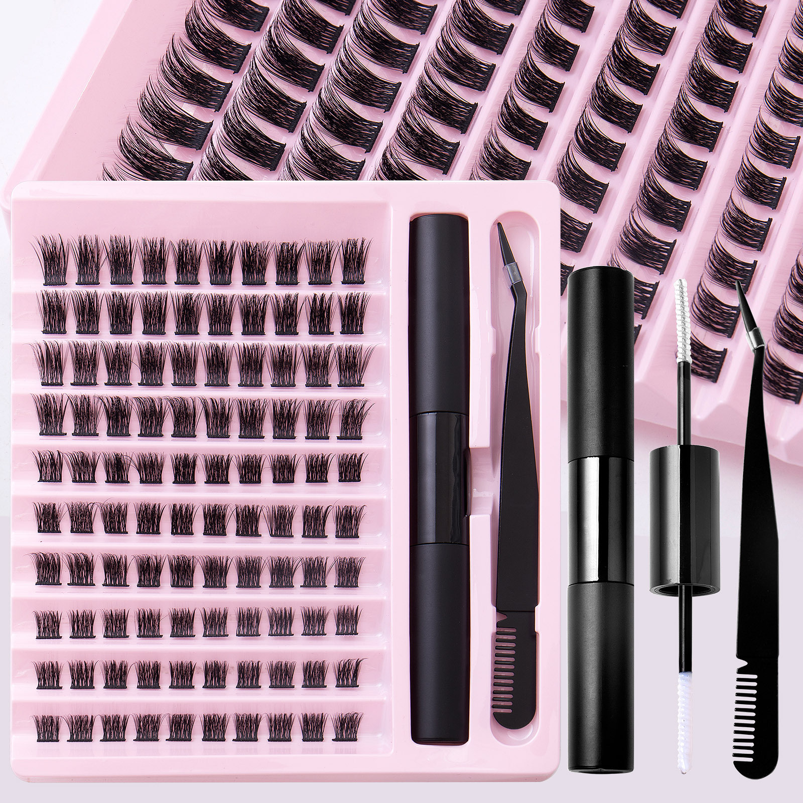 100 Clusters Natural Thick Segmented Eyelashes Extensions with Adhesive + Tweezer Handmade Reusable Soft Grafted Lashes Lightweight Individual Ey-image-401585729