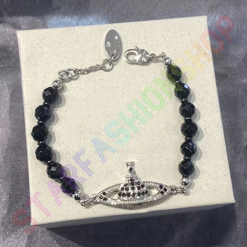 

Saturn Black Onyx bracelet with box pearl beaded strand diamond tennis planet bracelets woman gold designer jewelryfashion accessories