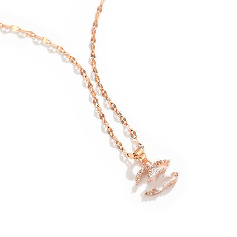 

Pendant Necklaces Strands Strings steel double-C small fragrant wind inlaid diamond necklace women's 18K Gold Plated net red collar