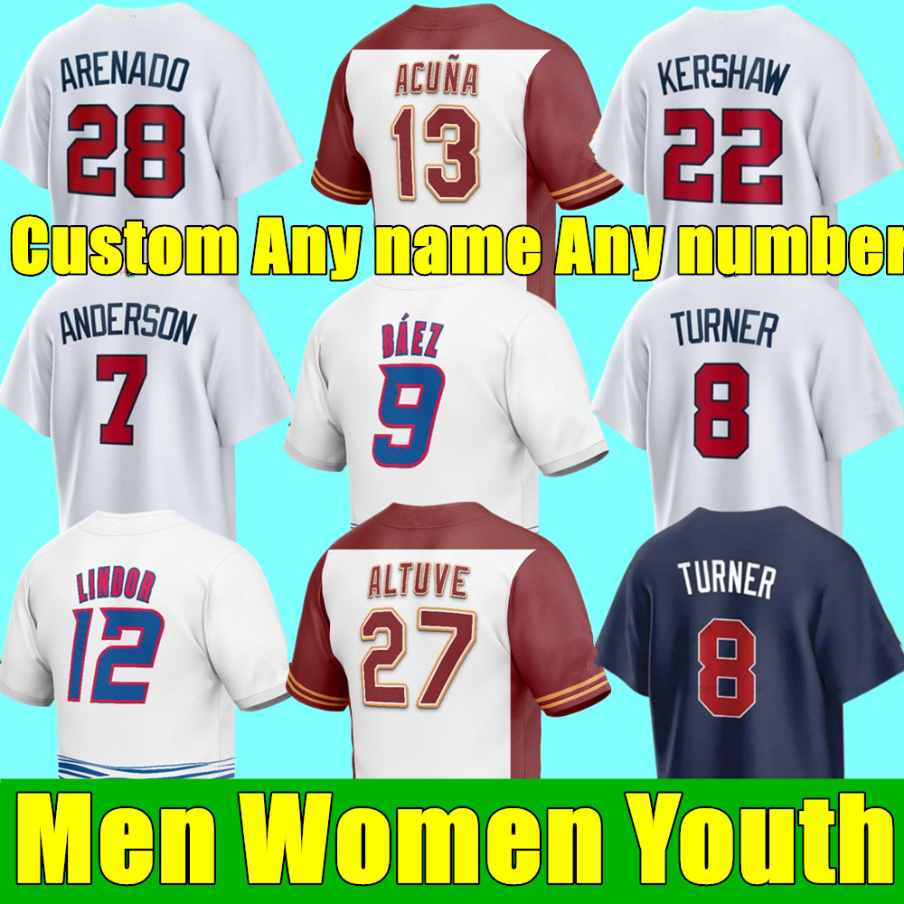

2023 Team Baseball Jersey USAs Mike Trout Bobby Witt Jr. Nolan Arenado Nestor Cortes Clayton Kershaw Realmuto Betts Tucker Schwarber Goldschmidt Alonso Anderson, As shown in illustration