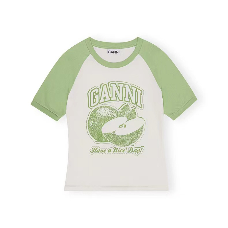 

TShirt 2023 GANNI Fruit Print Womens Tshirt Polo Shirt Ladies Cute Girl Home Outdoor Comfortable Allmatch Short Sleeves U60N