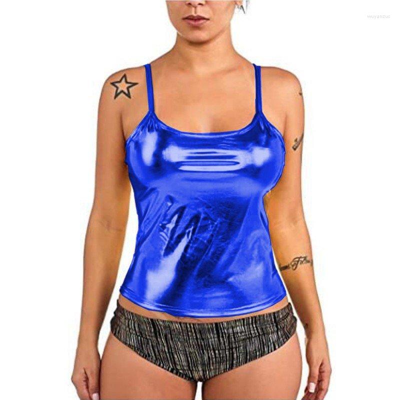 

Women's Tanks 2023 Summer Strap Top Women Sexy Round Neck Sleeveless Vest Faux Leather Tank Tops Underwear Plus Size S-7XL Solid Camis, Green