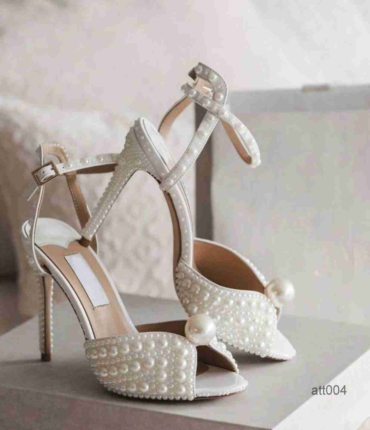 

Fashion Designer Sacora Sandals Shoes Pearls White Leather Women's Evening Bridal High Heels Designer Lady Pumps Party Wedding jimmies choos K90A