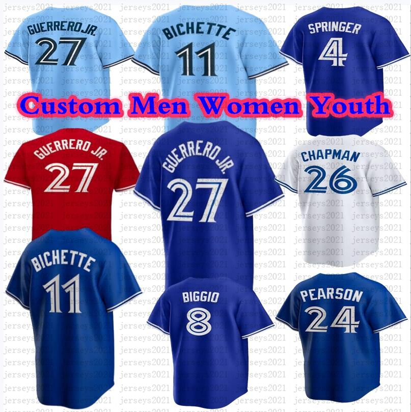 

2023 Custom 27 Vladimir Guerrero Jr. Jersey 11 Bo Bichette Alejandro Kirk Alek Manoah 26 Matt Chapman George Springer Drury Hernandez 13 Gurriel Jr. Jerseys, Youth