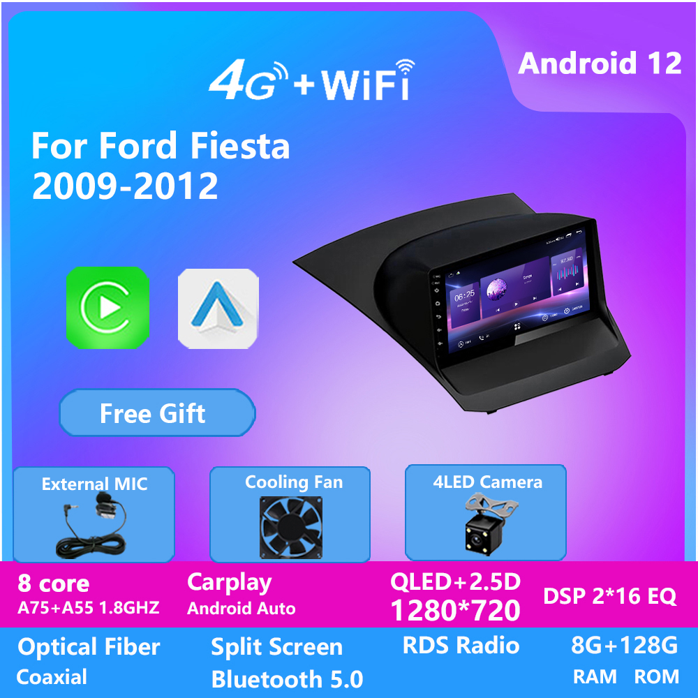 

Android 12 Car Player Video with GPS for Ford FIESTA 2009-2017 Auto Radio Navigation Headunit Wifi OBD