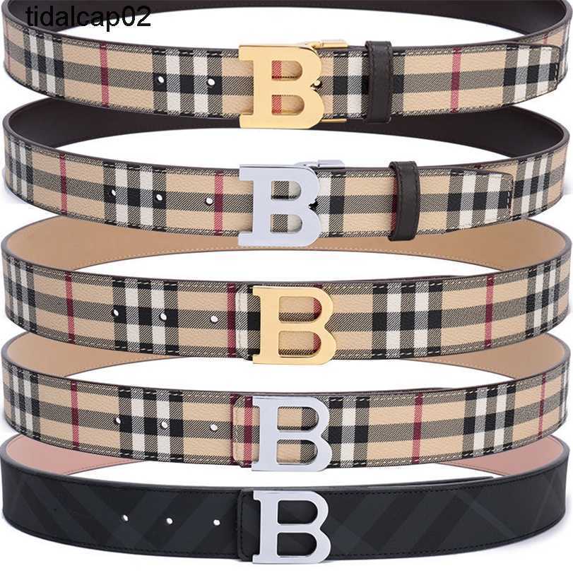 

Designer Belts Burbrerys Belt First layer leather belt mens doublesided plaid casual needle buckle trouser