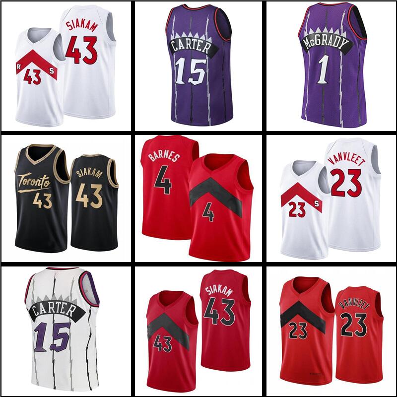 

Jersey Tracy 1 McGrady Fred 23 VanVleet Mens YOUTH kids Scottie 4 Barnes Pascal 43 Siakam Vince 15 Carter Basketball, Men jersey