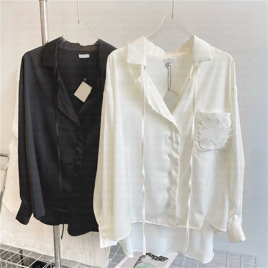 

Letters Satain Womens T Shirt Fashion Long Sleeve Blouses Vintage Street Style Shirts, Beige white with label.