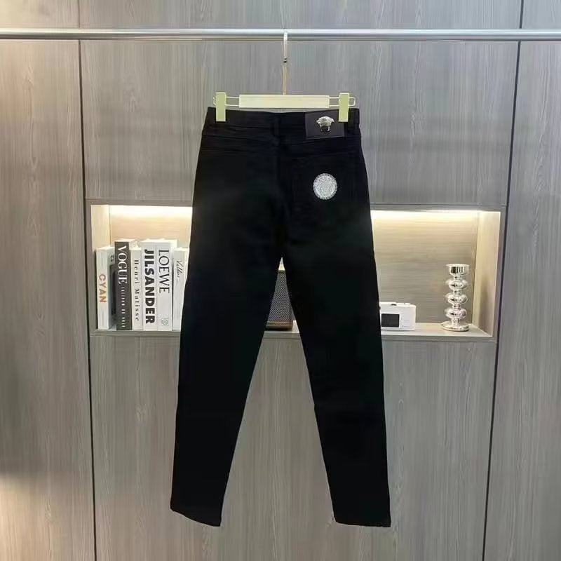 Men&#039;s Jeans Designer Light luxury pure black men&#039;s jeans embroidery high sense temperament simple business elastic casual pants UP9E-image-844921076