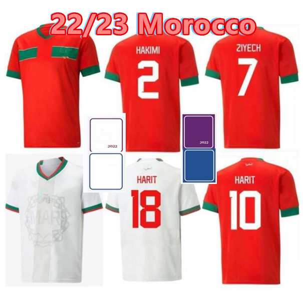 

2022 Moroccan soccer jerseys HAKIMI Maillot marocain ZIYECH EN-NESYRI football shirts men kids kit HARIT SAISS IDRISSI BOUFAL jersey Maroc national team shirt 22 23, Away+world cup patch