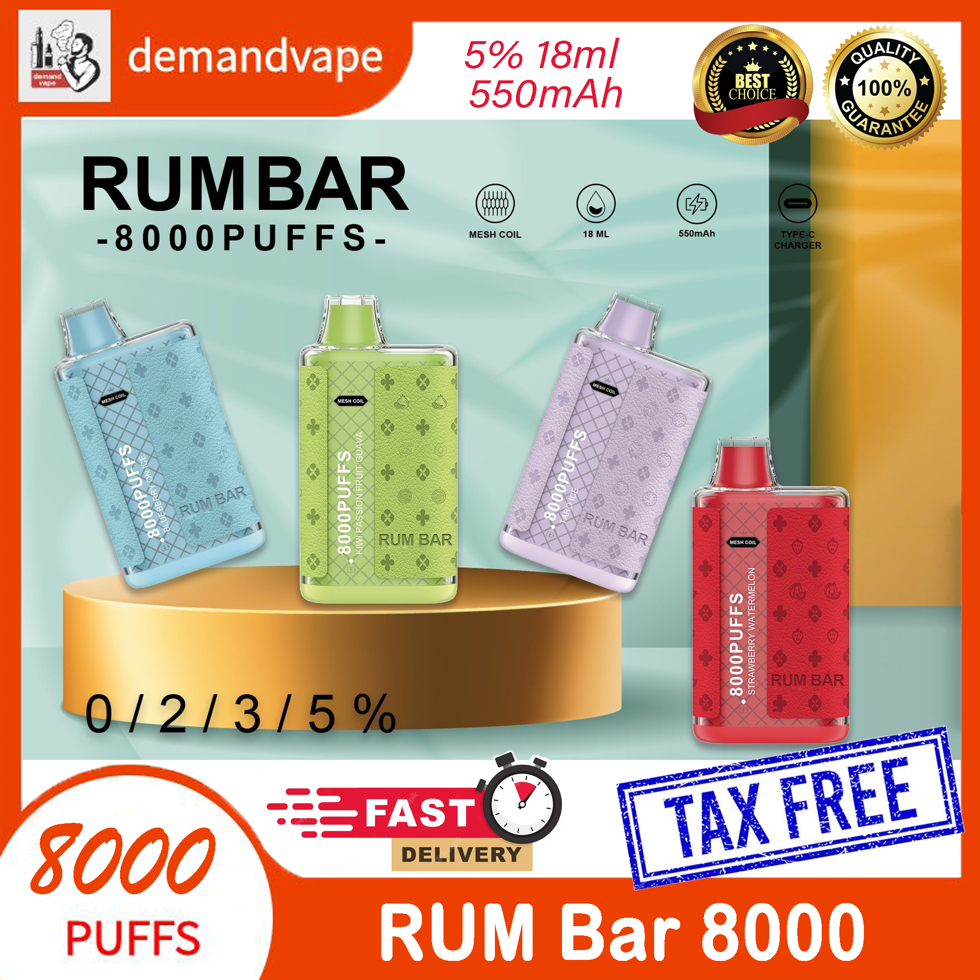 

Original Rum Bar 8000 Puffs Disposable Vape Device 18ML E-Liquid Mesh Coil Airflow Adjustable Type-C Rechargeable Leather Patch Design Mods E Cigarette 0% 2% 3% 5% Level