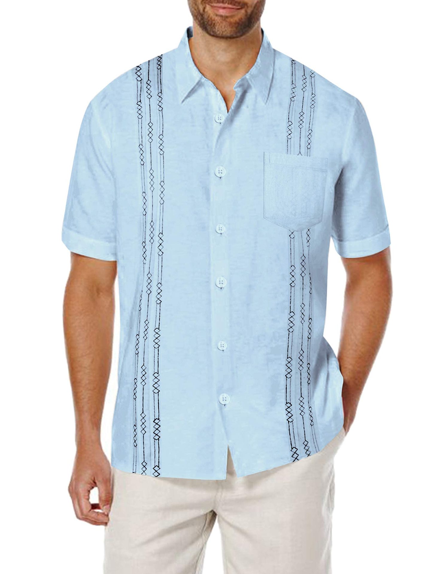 

Men's Casual Shirts Short Sleeve Linen Shirt Cuban Beach Top Pocket Guayabella Shirt T-shirt Cotton Casual Shirt, White