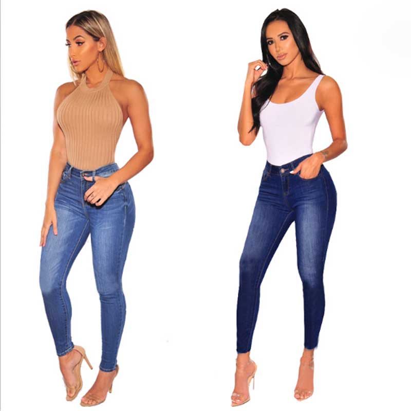 New Women Skinny Jeans Casual Bleached Washed Middle Waist Pants Slim Fit Female Trousers Good Quality Free Shipping-image-528348907